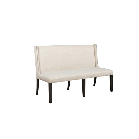 Mia Linen Upholstered Wood Banquette Bench in Beige with Nailhead Trim