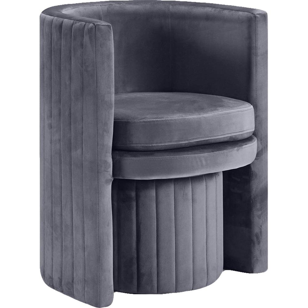 Best Master Seager Gray Velvet Round Arm Chair with Ottoman