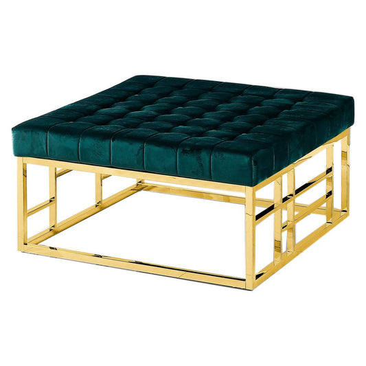 Best Master Furniture 36" Square Modern Gold Plated Accent Ottoman in Green