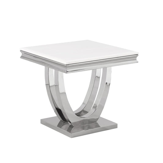 Danis Stone Marble Laminate Silver End Table