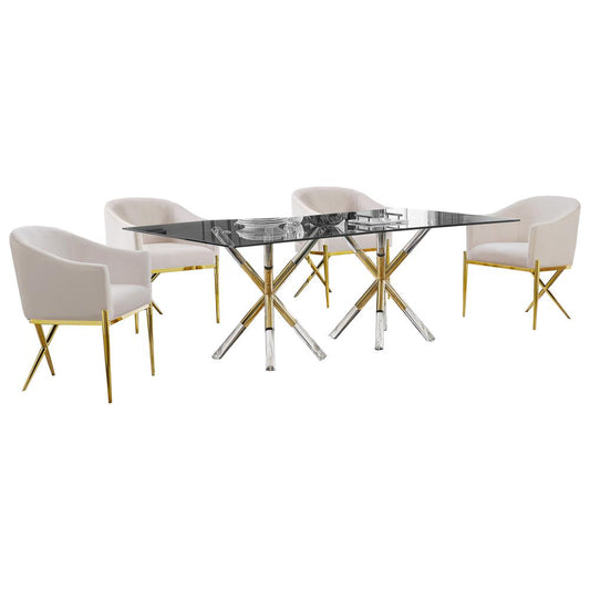 Best Master Dalton Rectangular Glass Dining Set in Cream (5-piece)