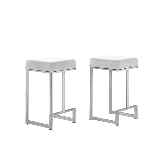 Dorrington Velvet Backless Counter Height Stool in White/Silver (Set of 2)