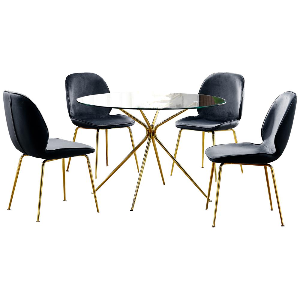 Best Master Furniture Valentinian 5 Piece Round Glass Dinette Set in Black