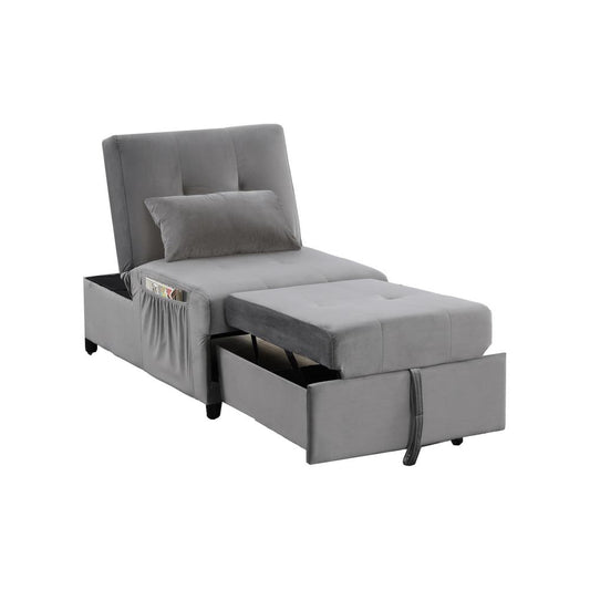 Bayani 72" Velvet Adjustable Sleeper Lounge Chaise, Grey