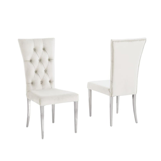 Danis Beige Velvet with Silver Dining Chairs, Set of 2