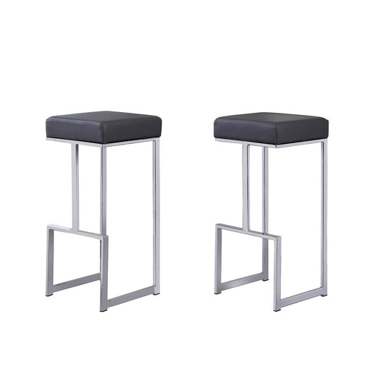 Dorrington Modern Faux Leather Backless Bar Stool in Gray/Silver (Set of 2)