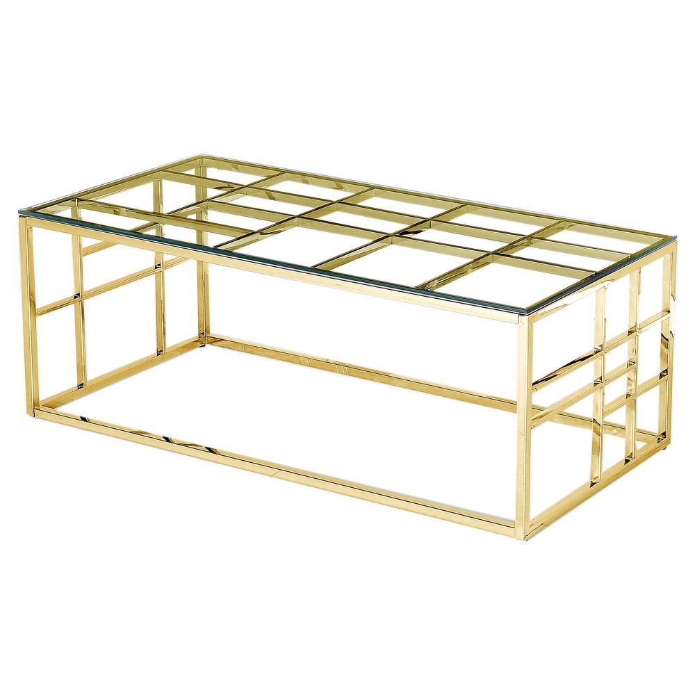 Best Master Furniture 48" Rectangular Modern Clear Glass Coffee Table in Gold