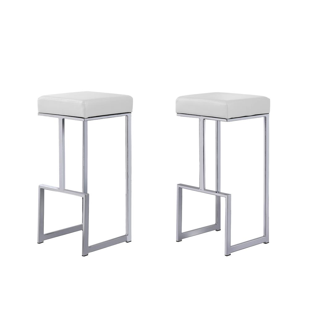 Dorrington Modern Faux Leather Backless Bar Stool in White/Silver (Set of 2)