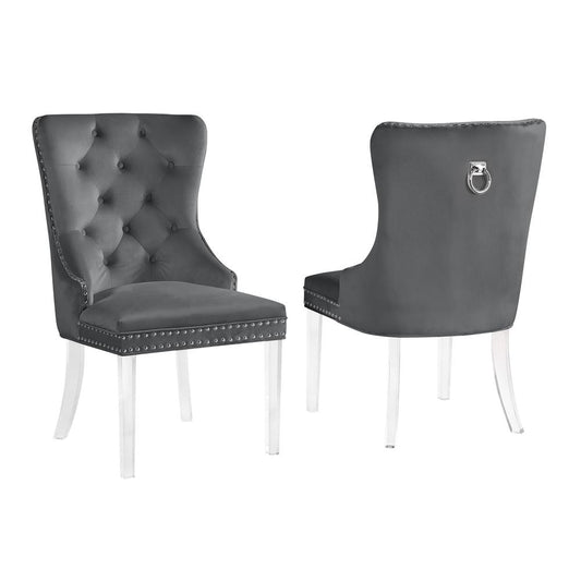 Leah Gray Tufted Velvet with Acrylic Leg Dining Chairs (Set of 2)