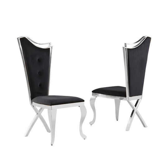 Ivane Black Velvet with Silver Dining Chairs, Set of 2