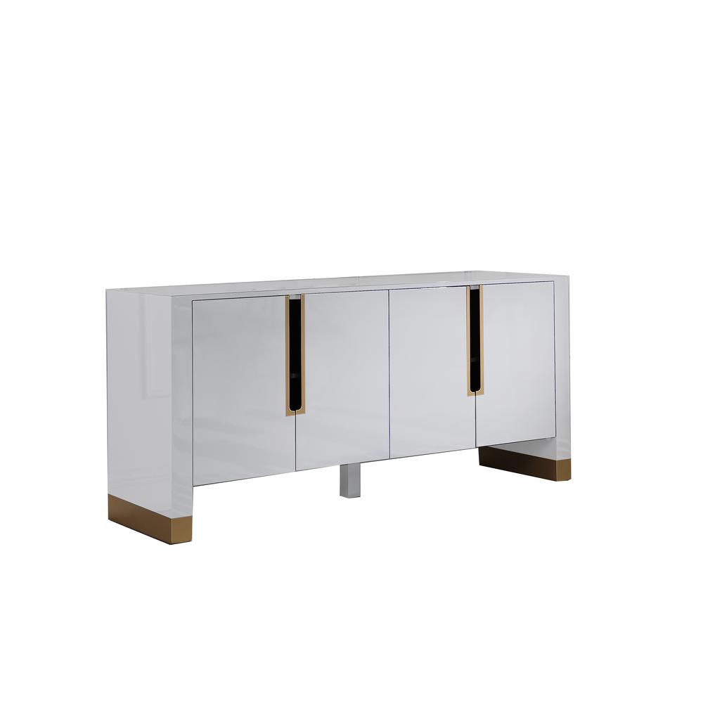 Best Master Furniture Akantha 68" Wood Sideboard with Gold Accents in White