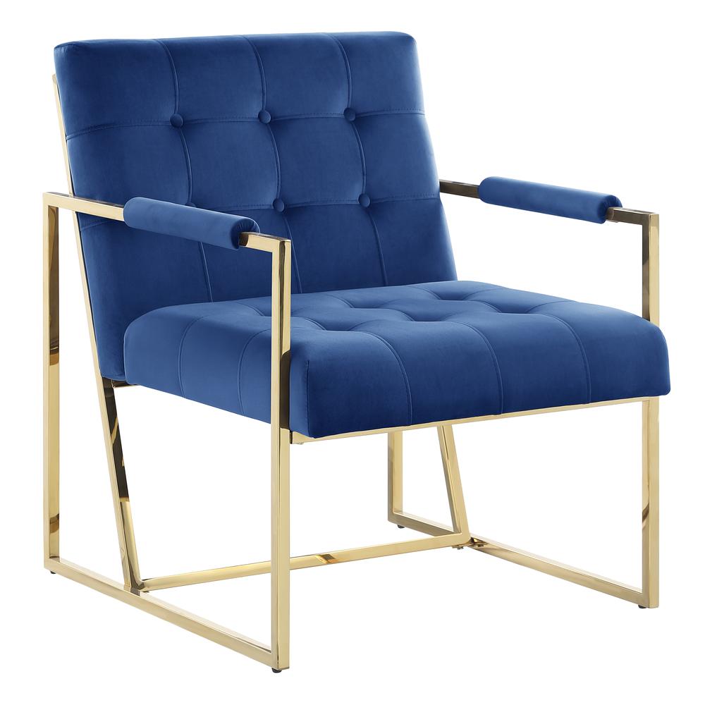 Luxor Blue Velvet Modern Accent Chair in Gold