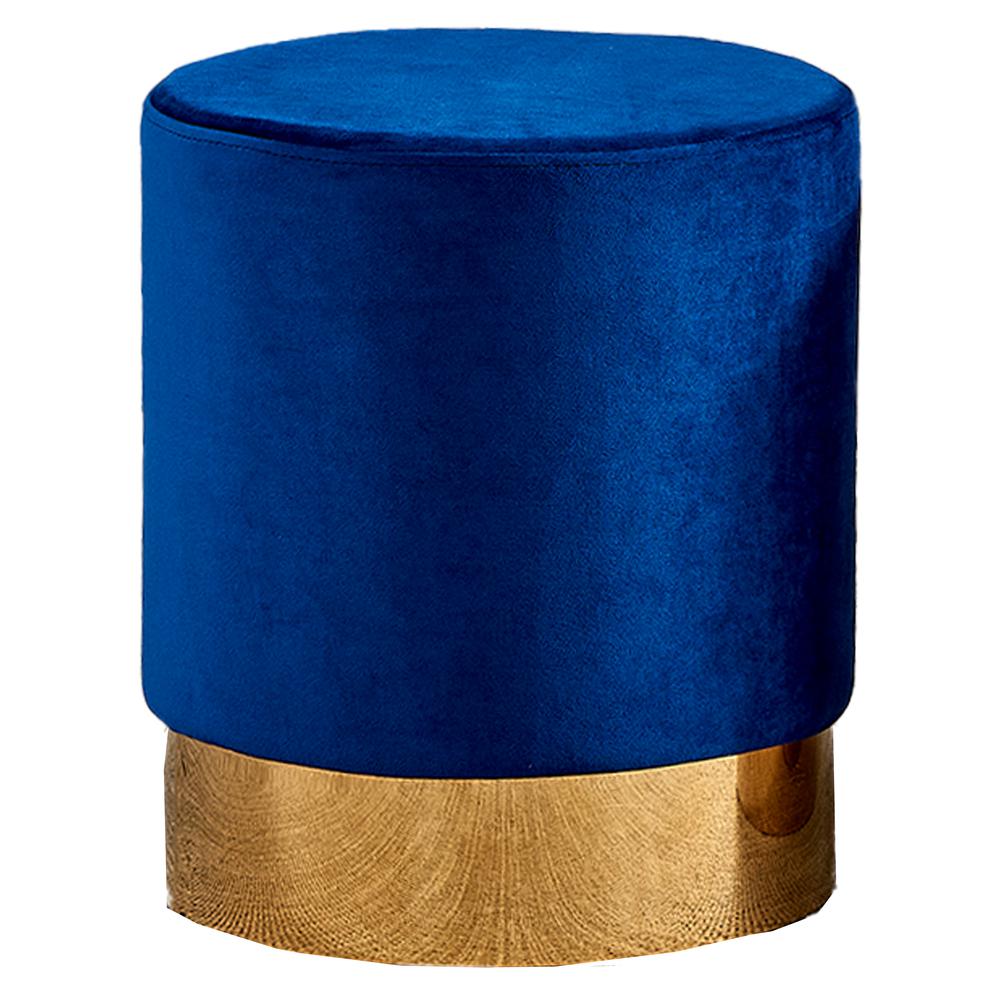 Round Modern Velvet Accent Stool in Blue