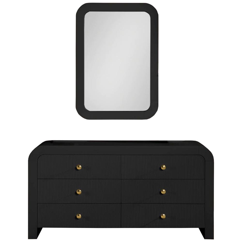 Bellagio Black Wood 6 Drawer Dresser and Mirror