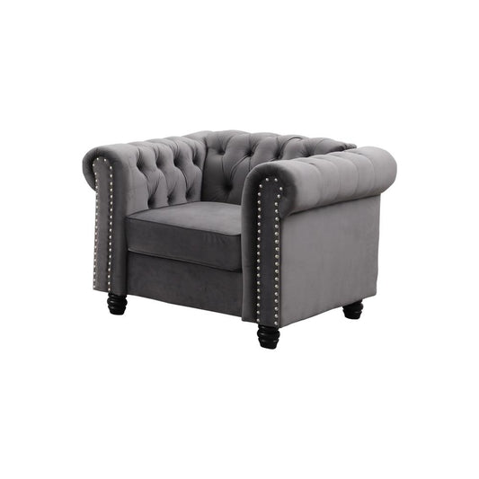 Best Master Furniture Venice 18" Tufted Transitional Velvet Arm Chair in Gray