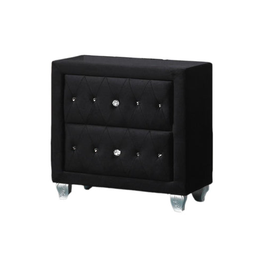 Best Master Furniture Emma 26" 2 Drawer Crushed Velvet Nightstand in Black