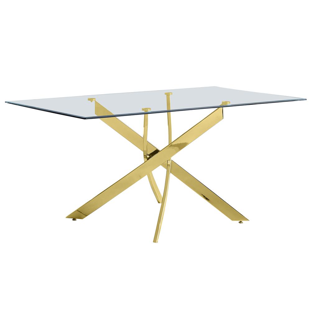 Trinity Gold Modern Rectangle Glass Dining Table