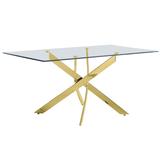 Trinity Gold Modern Rectangle Glass Dining Table