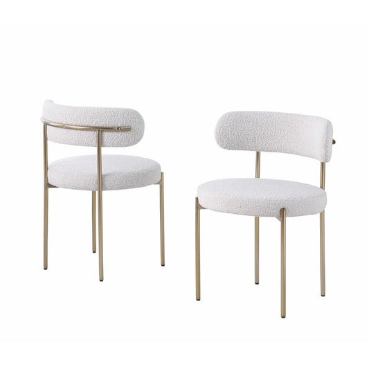 Cato Cream Boucle Fabric with Brush Gold Dining Chairs, Set of 2