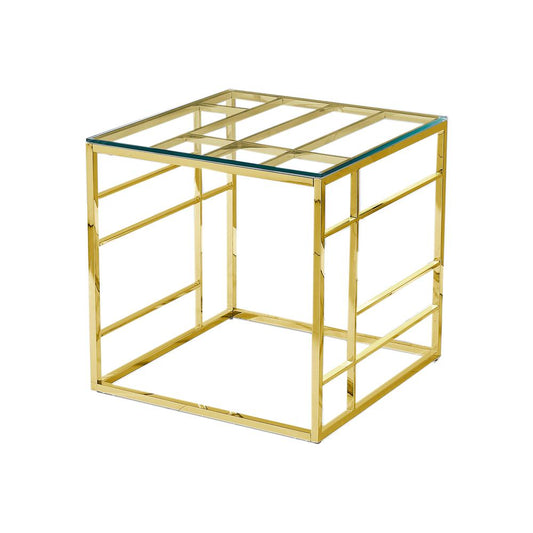 Best Master Furniture 22" Square Modern Clear Tempered Glass End Table in Gold