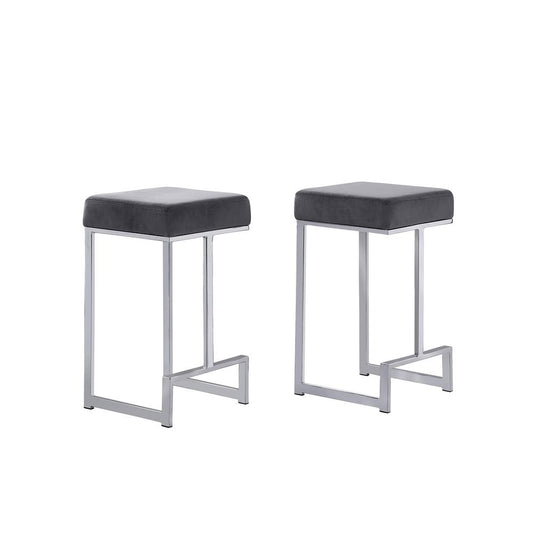 Dorrington Velvet Backless Counter Height Stool in Gray/Silver (Set of 2)