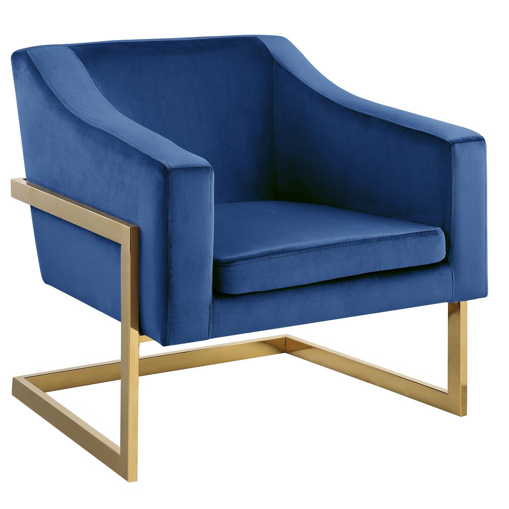 Hampshire Blue Velvet with Gold Stainless Steel Modern Accent Chair