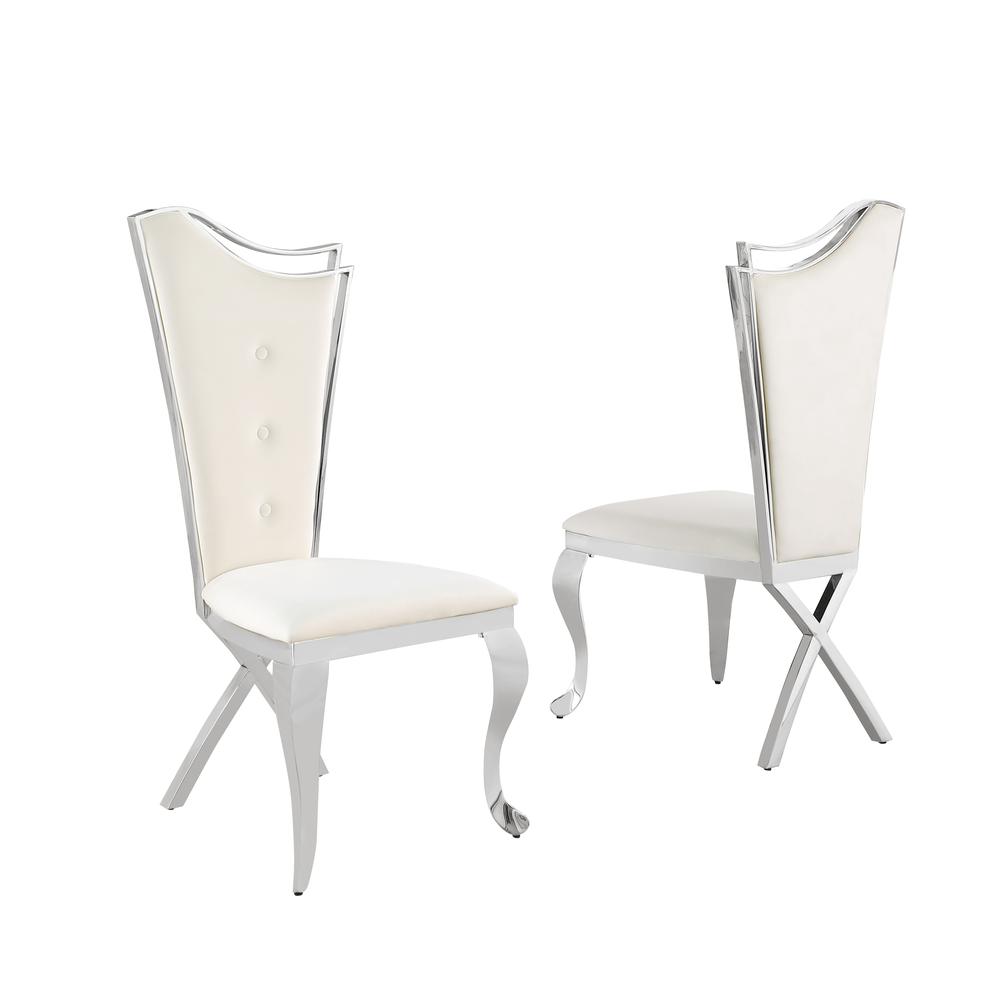 Ivane Cream Velvet with Silver Dining Chairs, Set of 2