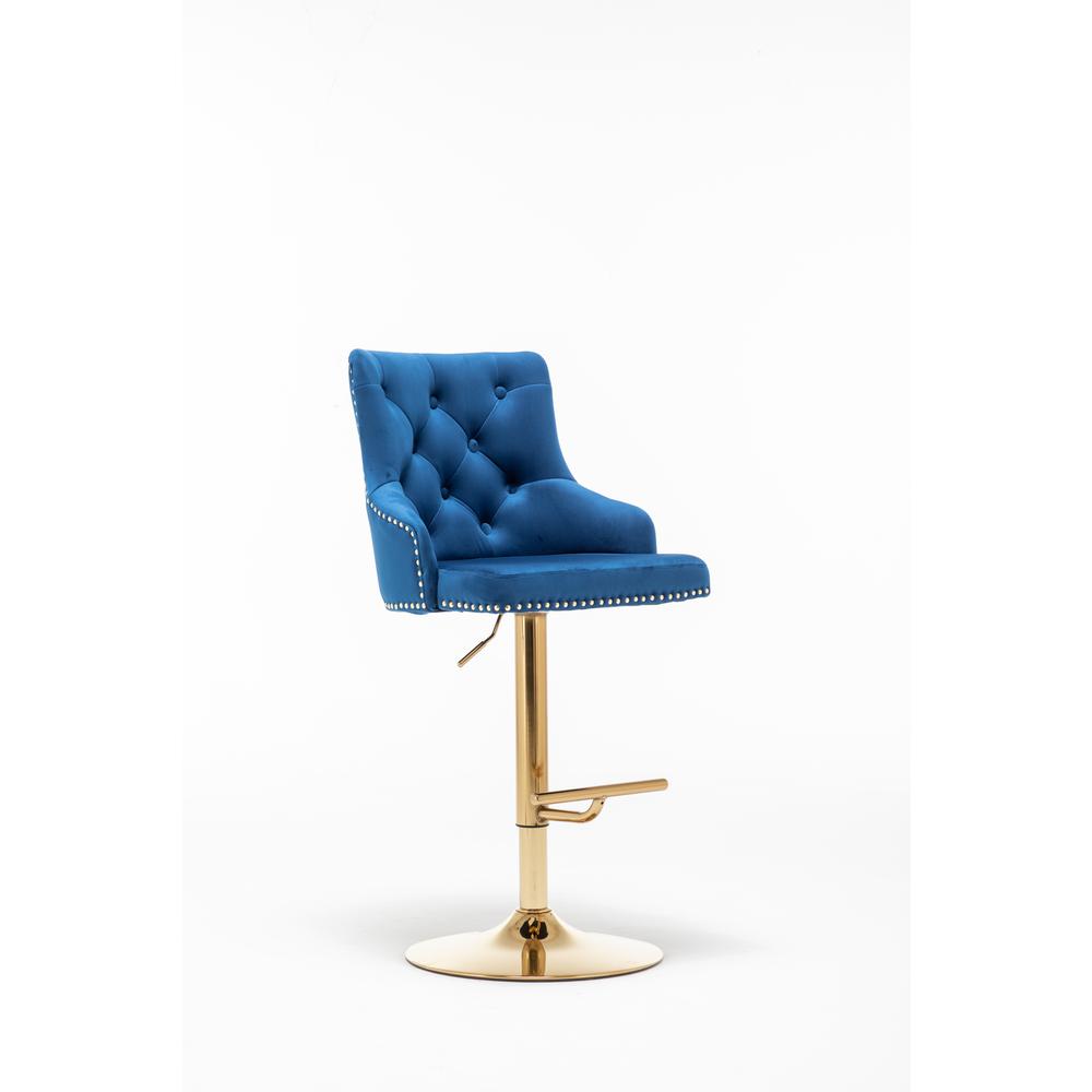 Brightcast 2-piece Velvet Tufted Gold Bar Stools in Blue