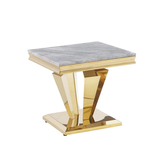 Ivane Stone Marble Laminate Gold End Table