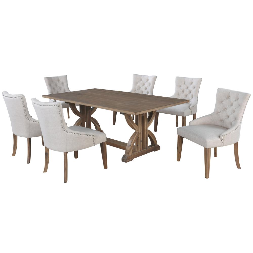 Zoey 7-Piece Rustic Oak Rectangular Dining Set in Beige