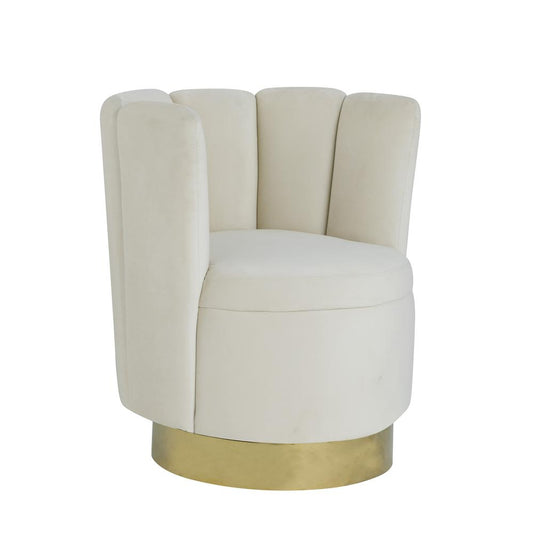 Ellis Velvet Upholstered Swivel Accent Chair in Cream Velvet