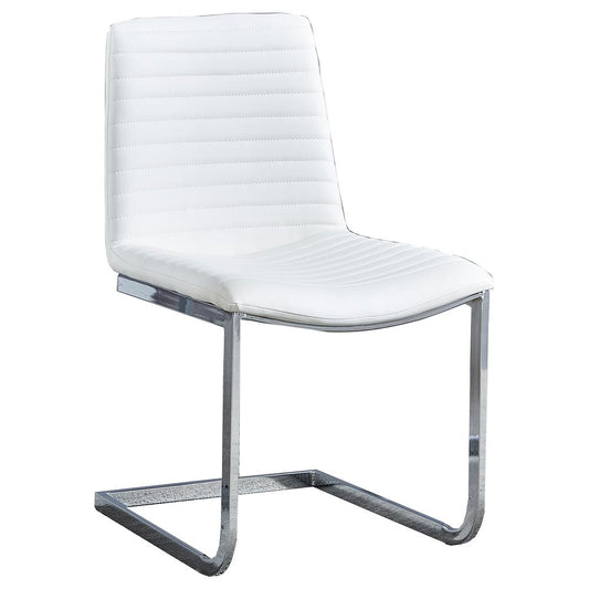 Blanca White Faux Leather Dining Chairs in Silver 34H (Set of 2)