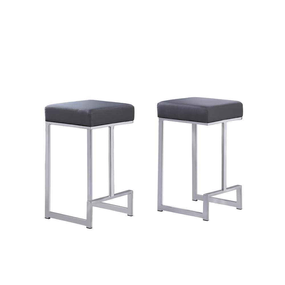 Dorrington Faux Leather Backless Counter Height Stool in Gray/Silver (Set of 2)