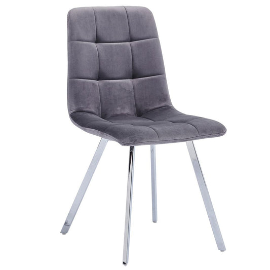 Huey Gray Velvet Fabric Side Chairs in Silver (Set of 4)