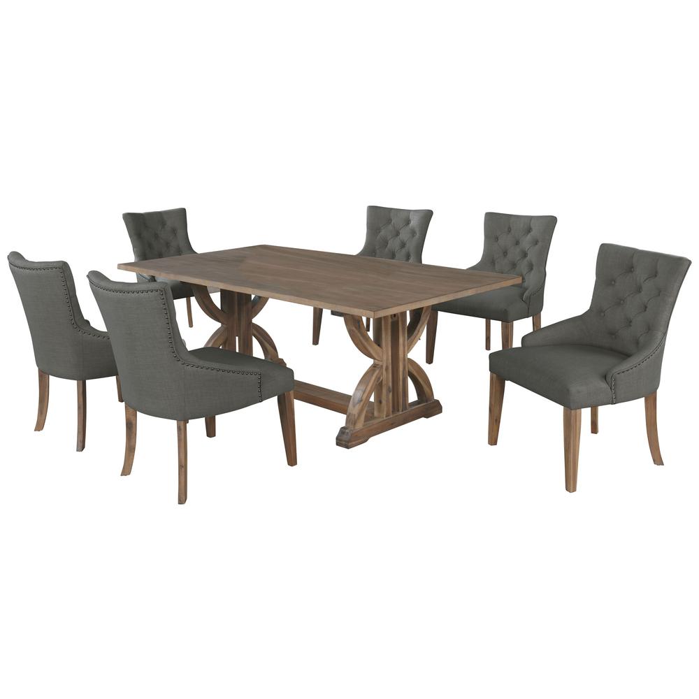 Zoey 7-Piece Rustic Oak Rectangular Dining Set in Gray