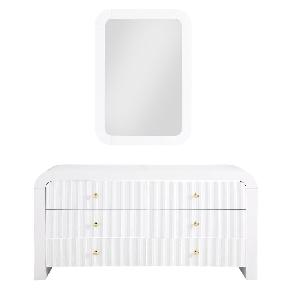 Bellagio White Wood 6 Drawer Dresser and Mirror