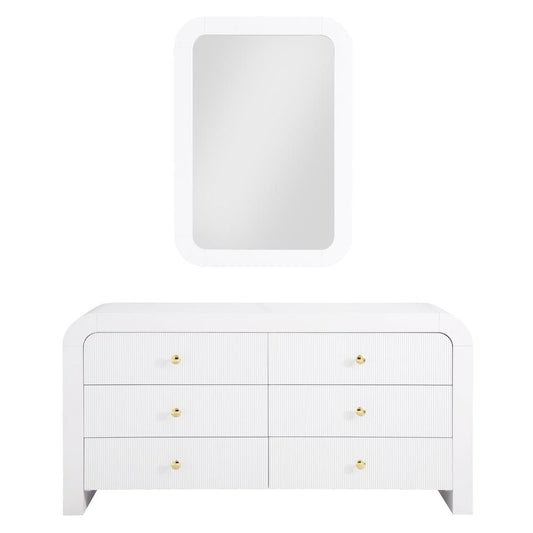 Bellagio White Wood 6 Drawer Dresser and Mirror