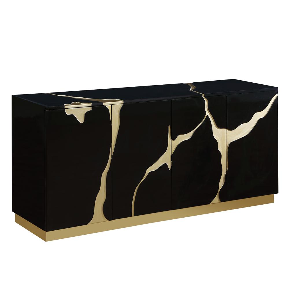 Domitianus Wood Sideboard with Gold Accents in Black