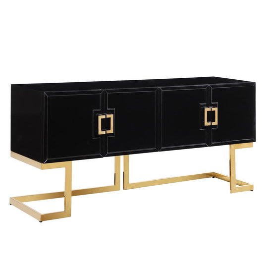 Timotheos 64" Black Lacquered Wood Sideboard with Gold Accents