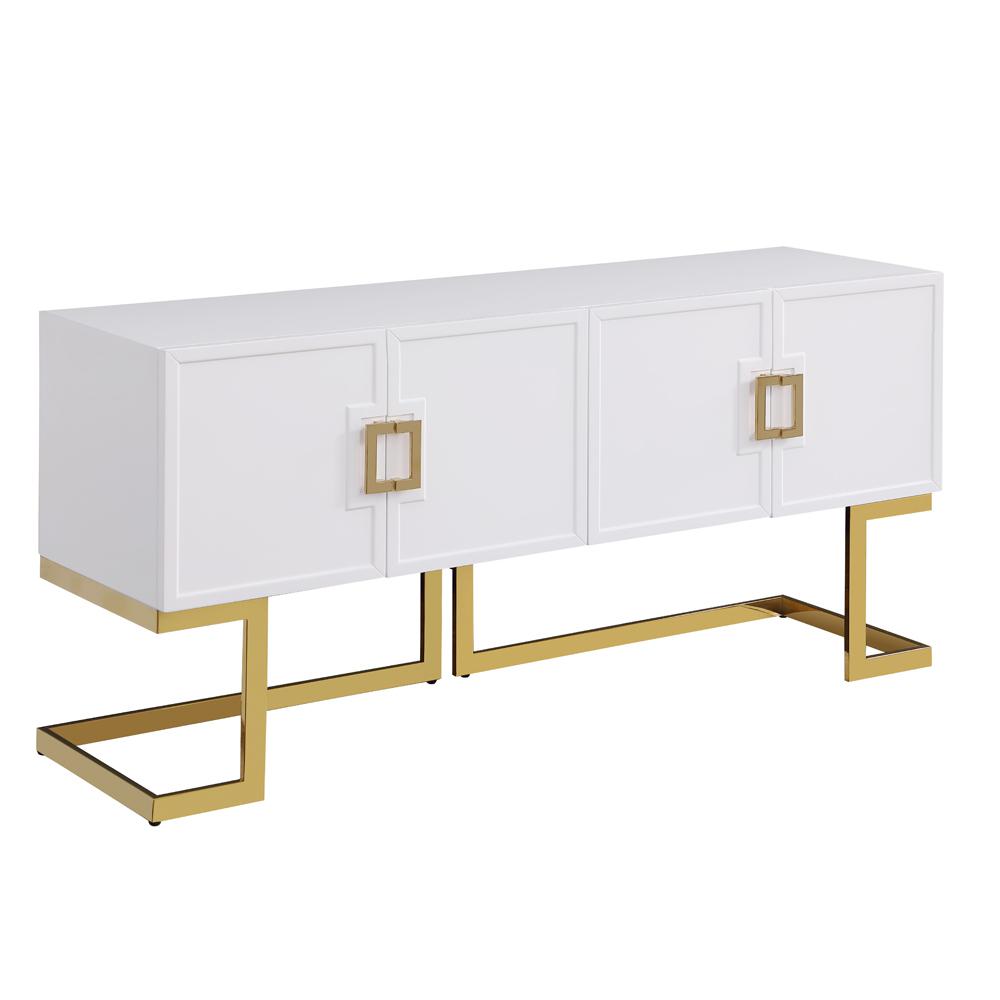 Timotheos 64" White Lacquered Wood Sideboard with Gold Accents