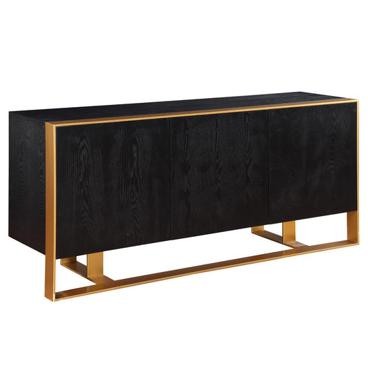 Thethis 68" Black Lacquered Wood Sideboard with Gold Accents