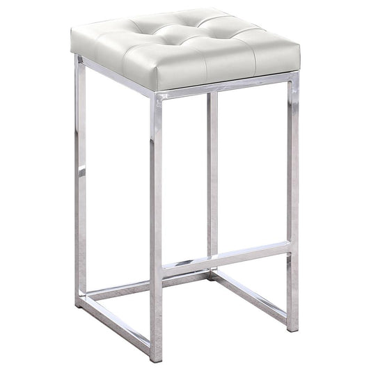 Jersey White Faux Leather Counter Height Stool in Silver (Set of 2)