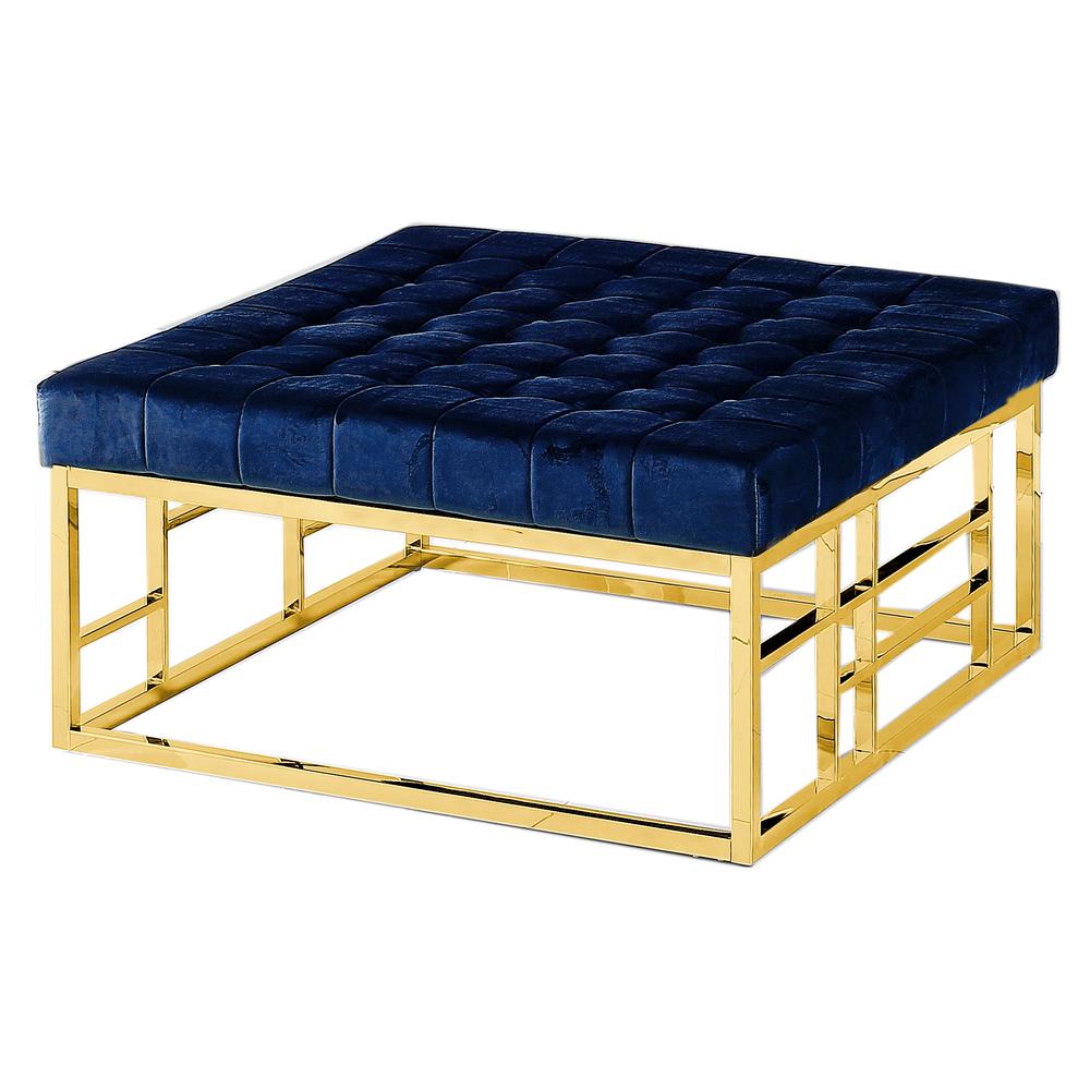 Best Master Furniture 36" Square Modern Gold Plated Accent Ottoman in Blue