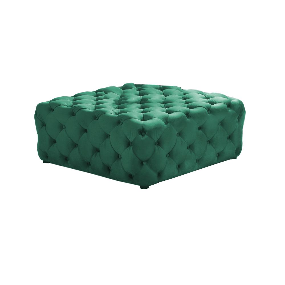 Kelly Square Transitional Velvet Fabric Ottoman in Green