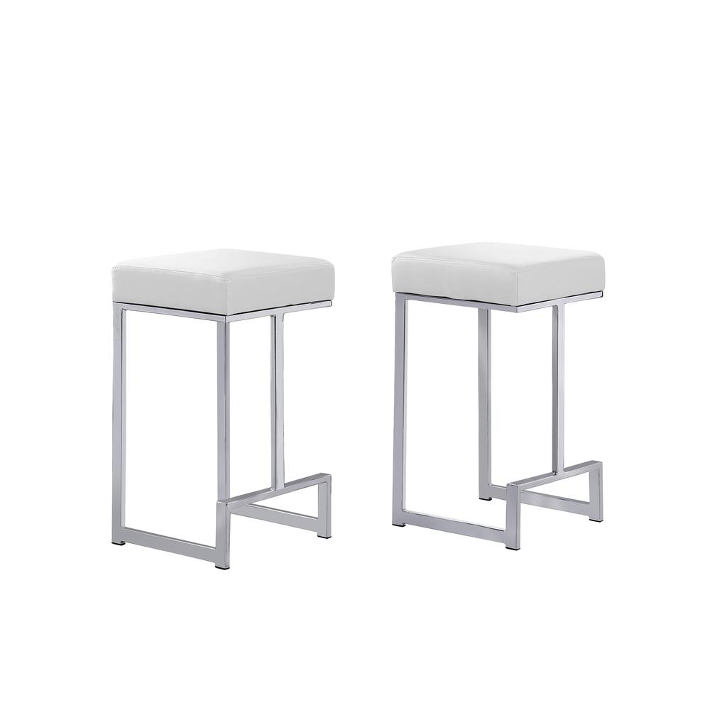 Dorrington Faux Leather Backless Counter Height Stool in White/Silver (Set of 2)