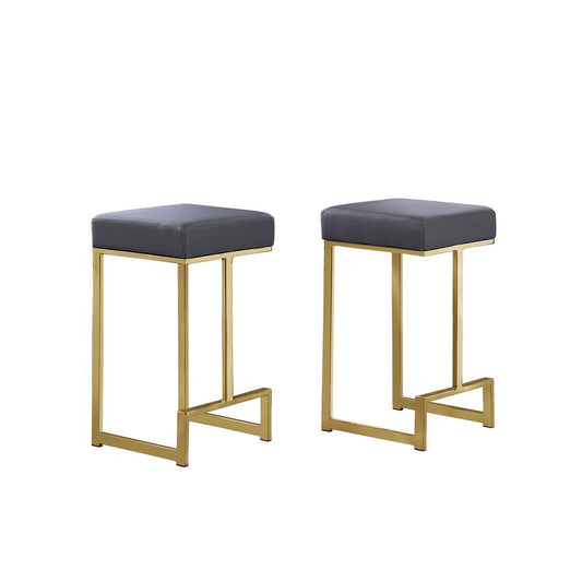 Dorrington Faux Leather Backless Counter Height Stool in Gray/Gold (Set of 2)