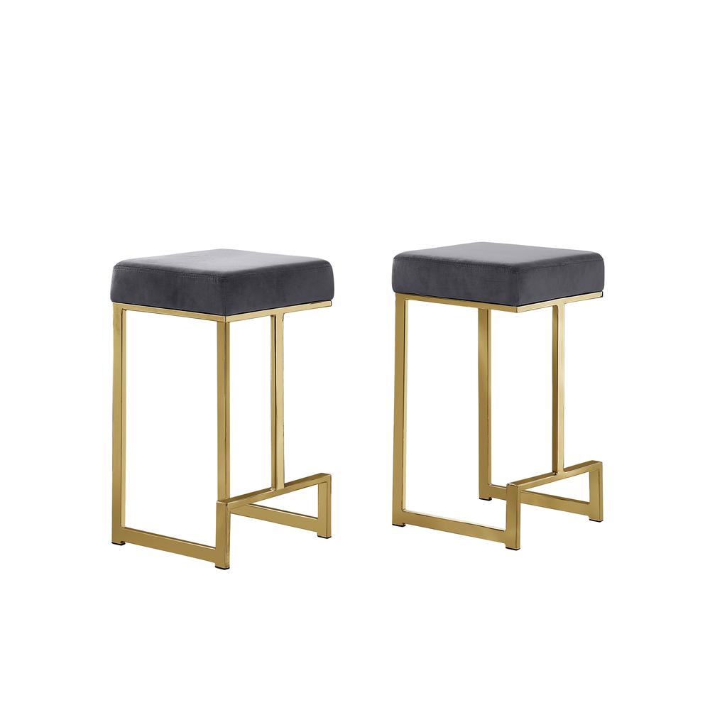 Dorrington Velvet Backless Counter Height Stool in Gray/Gold (Set of 2)