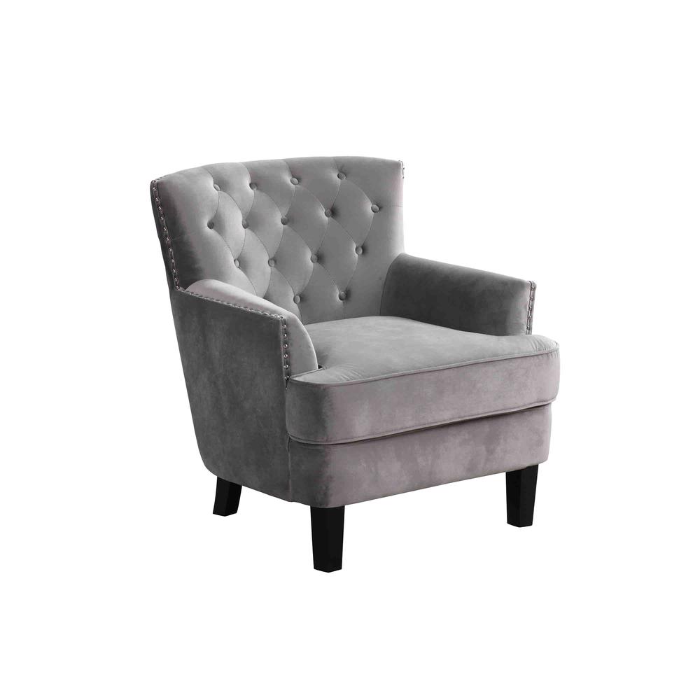 Best Master Furniture Conall 19" Velvet Arm Chair with Nailhead Trim in Gray