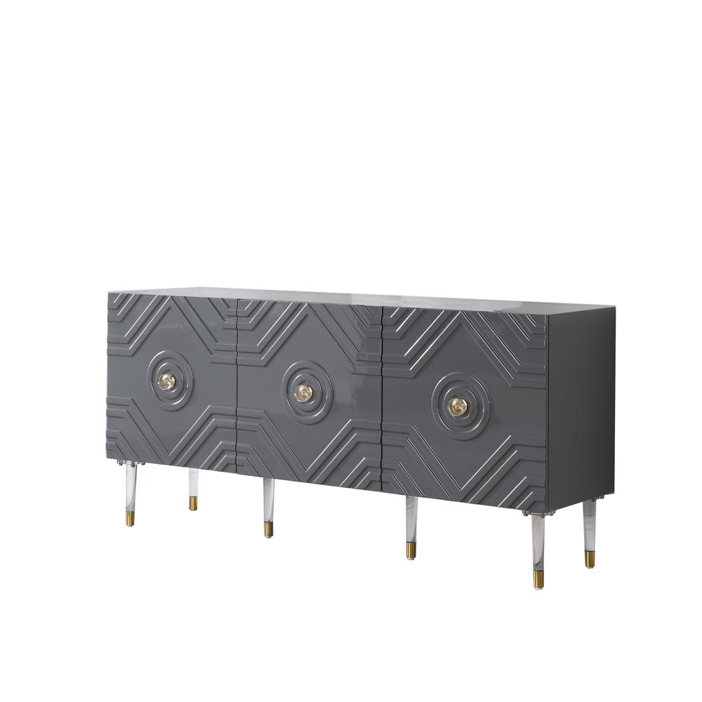 Best Master Furniture Crawford 65" Wood Sideboard with Gold Accents in Gray