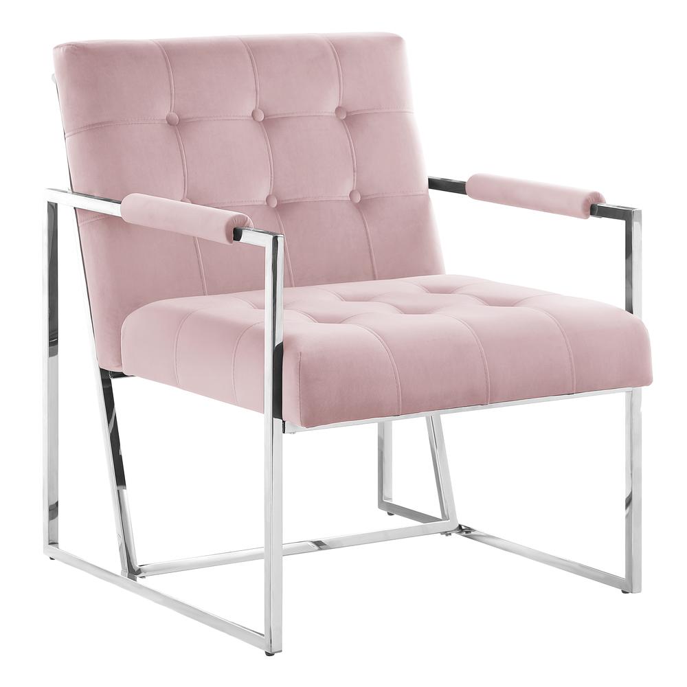 Luxor Pink Velvet Modern Accent Chair in Silver